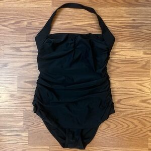 NEW Vintage Frederick’s of Hollywood Classic Black Halter Swimsuit, size M